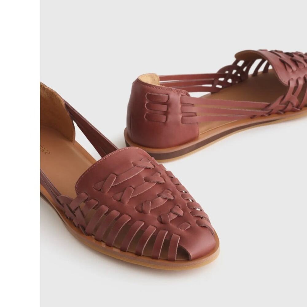 Quince 100% Leather Huarache Flat Slip On Sandal Brandy Size 9